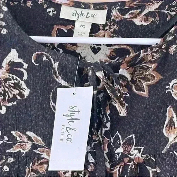 Style & Co Petite Gauze Tired Shift Dress Black Floral Size PXL NWT Bohemian - Picture 5 of 14